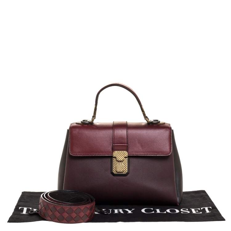Pre Owned Bottega Veneta Burgundy/Black Leather Piazza Top Handle Bag