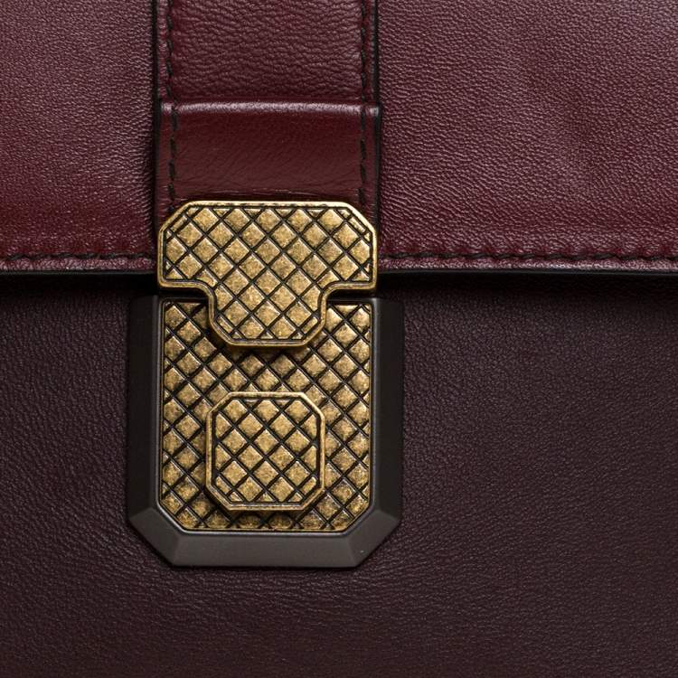 Pre Owned Bottega Veneta Burgundy/Black Leather Piazza Top Handle Bag