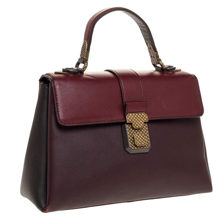 Pre Owned Bottega Veneta Burgundy/Black Leather Piazza Top Handle Bag