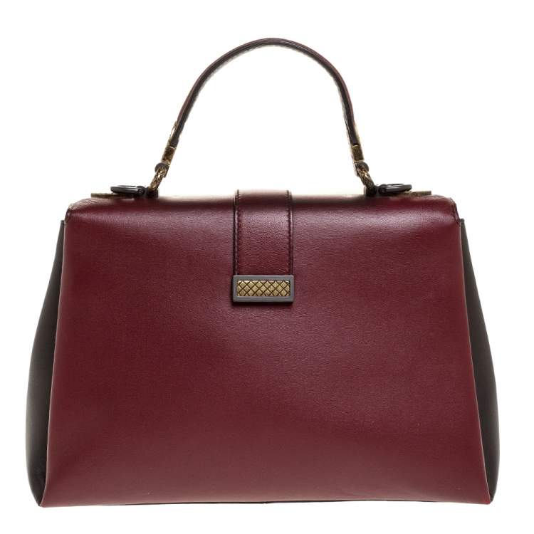 Pre Owned Bottega Veneta Burgundy/Black Leather Piazza Top Handle Bag