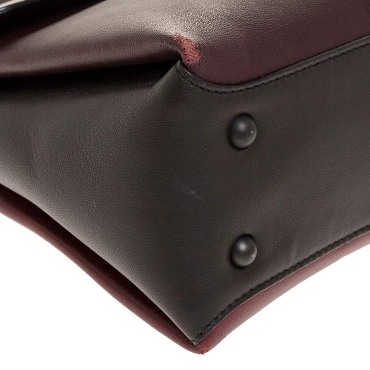 Pre Owned Bottega Veneta Burgundy/Black Leather Piazza Top Handle Bag