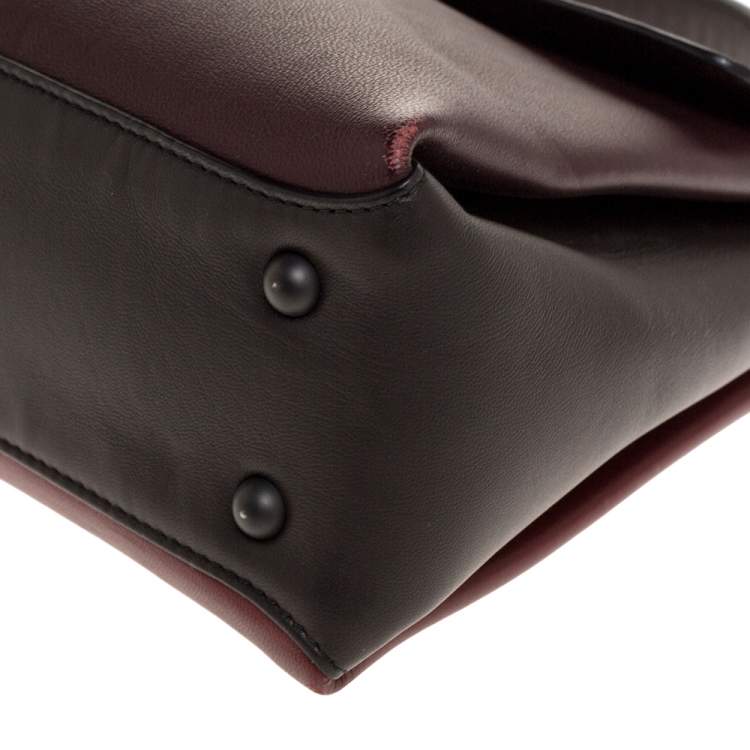 Pre Owned Bottega Veneta Burgundy/Black Leather Piazza Top Handle Bag