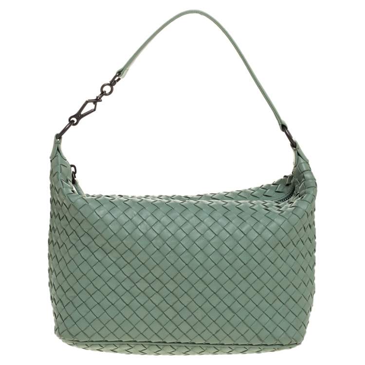 BOTTEGA-VENETA-Intrecciato-Leather-Shoulder-Bag-Light-Green-115653