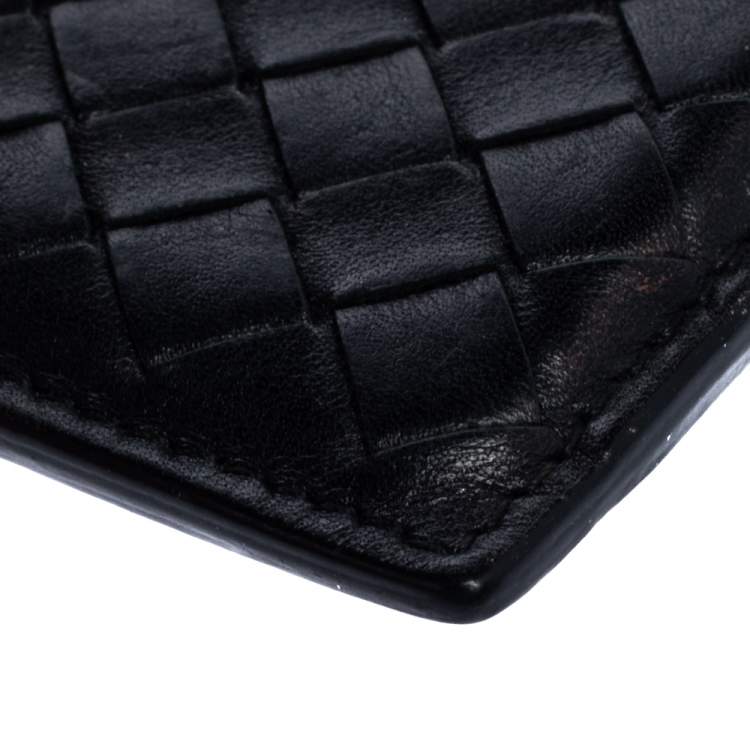Pre Owned Bottega Veneta Black Intrecciato Leather Card Holder