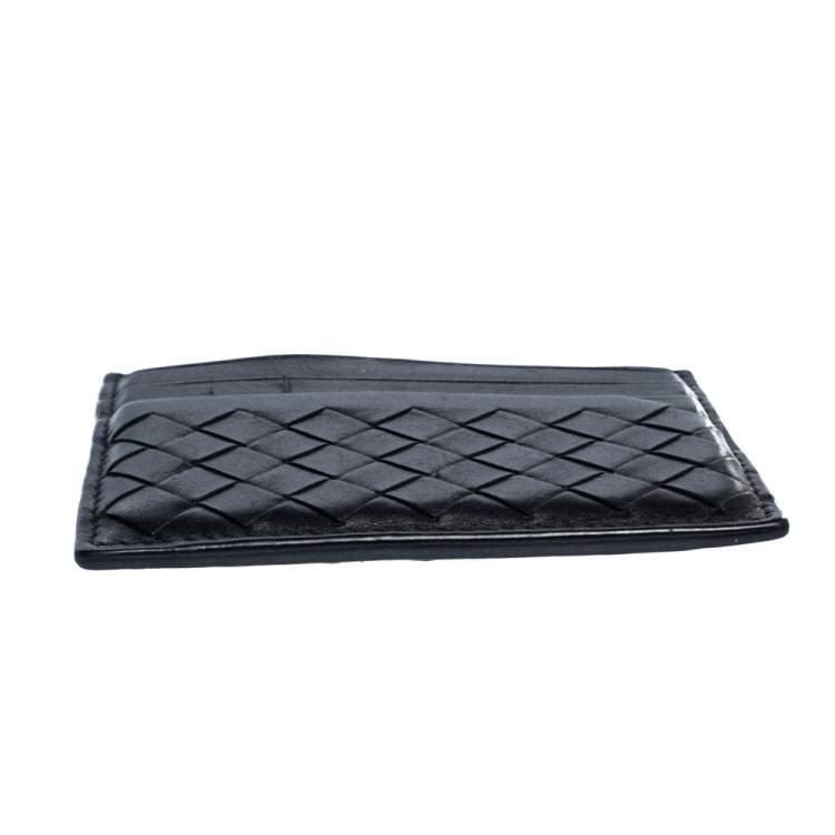 Pre Owned Bottega Veneta Black Intrecciato Leather Card Holder