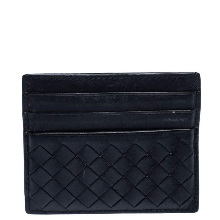 Pre Owned Bottega Veneta Black Intrecciato Leather Card Holder