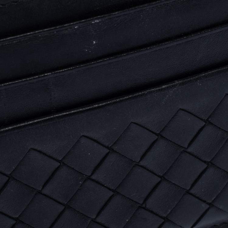 Pre Owned Bottega Veneta Black Intrecciato Leather Card Holder
