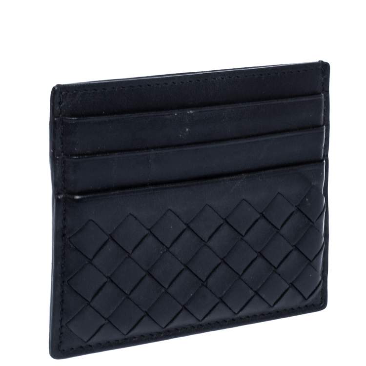 Pre Owned Bottega Veneta Black Intrecciato Leather Card Holder