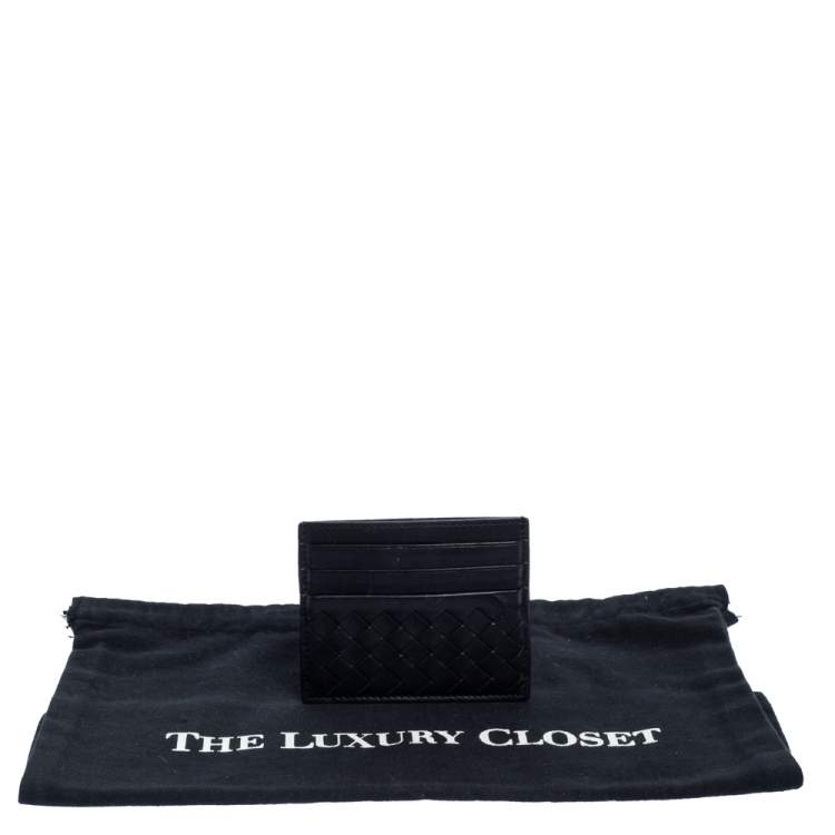 Pre Owned Bottega Veneta Black Intrecciato Leather Card Holder