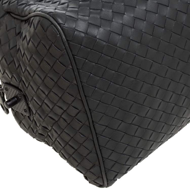 Pre Owned Bottega Veneta Dark Grey Intrecciato Leather Boston Bag