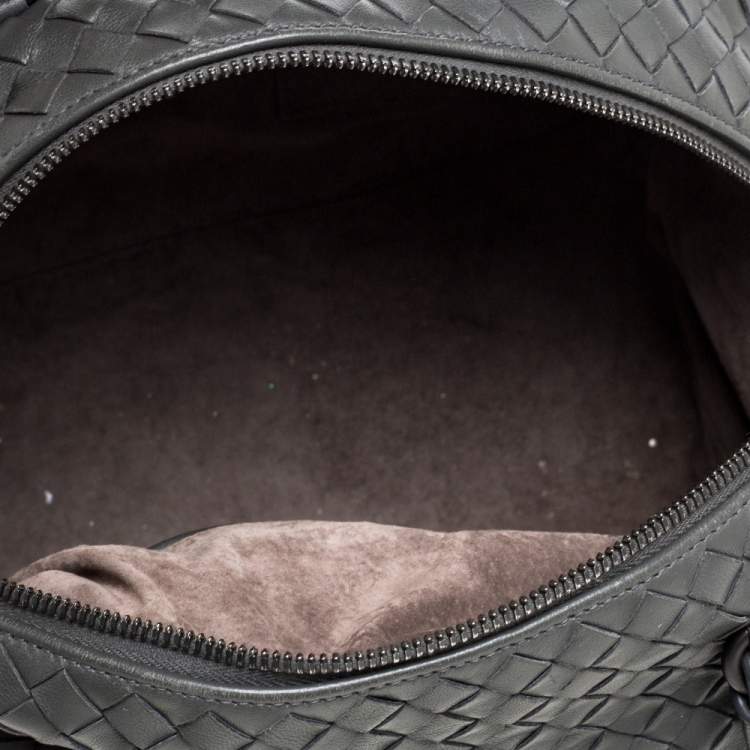 Pre Owned Bottega Veneta Dark Grey Intrecciato Leather Boston Bag