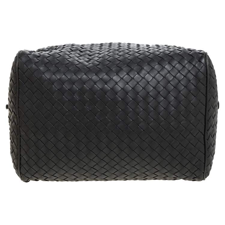 Pre Owned Bottega Veneta Dark Grey Intrecciato Leather Boston Bag