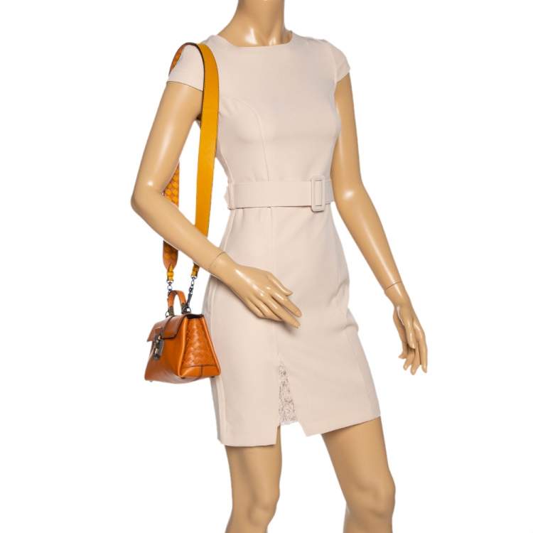 Pre Owned Bottega Veneta Orange Leather Mini Piazza Top Handle Bag