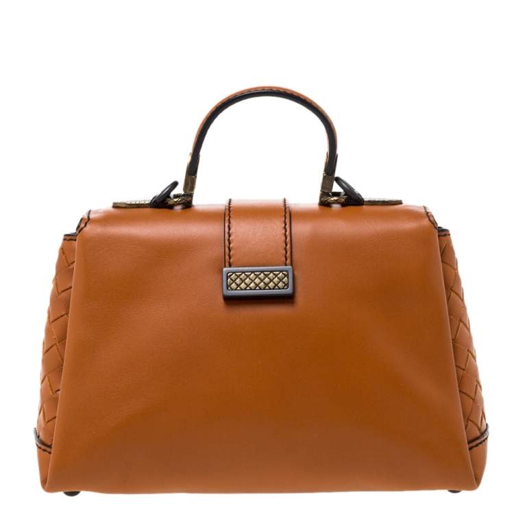 Pre Owned Bottega Veneta Orange Leather Mini Piazza Top Handle Bag