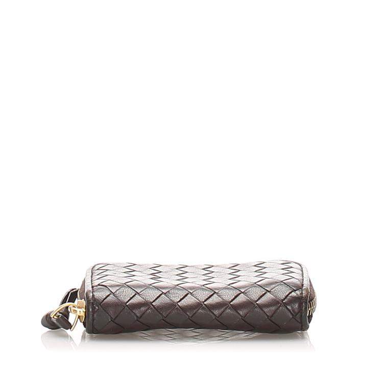 Pre Owned Bottega Veneta Black Leather Intrecciato Wallet