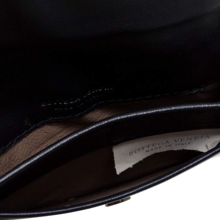 Pre Owned Bottega Veneta Midnight Blue Intrecciato Leather Flap Card Holder
