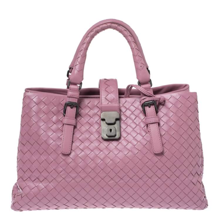 Bottega Veneta Roma Mini Shoulder Bag in Pink Intrecciato Leather