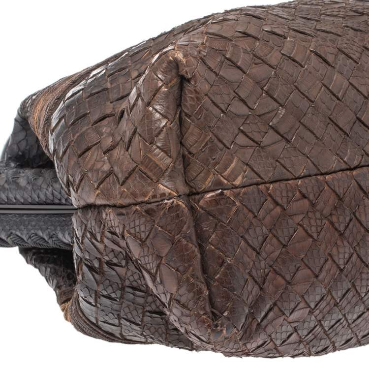Pre Owned Bottega Veneta Black/Brown Python Frame Top Handle Bag