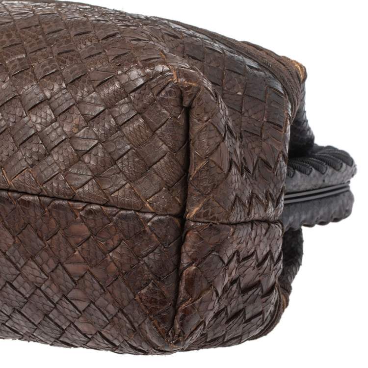 Pre Owned Bottega Veneta Black/Brown Python Frame Top Handle Bag
