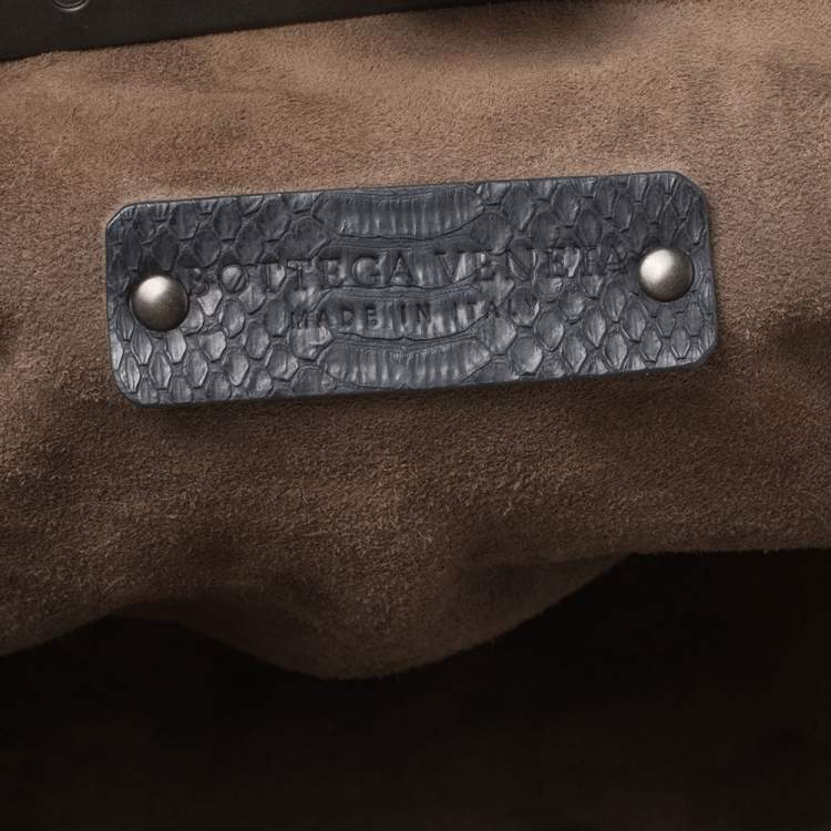 Pre Owned Bottega Veneta Black/Brown Python Frame Top Handle Bag