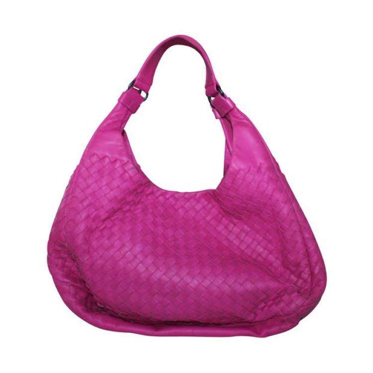 Pre Owned Bottega Veneta Pink Leather Intrecciato Hobo Bag