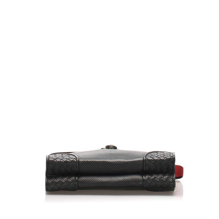Pre Owned Bottega Veneta Black Leather Intrecciato Perforated Clutch Bag