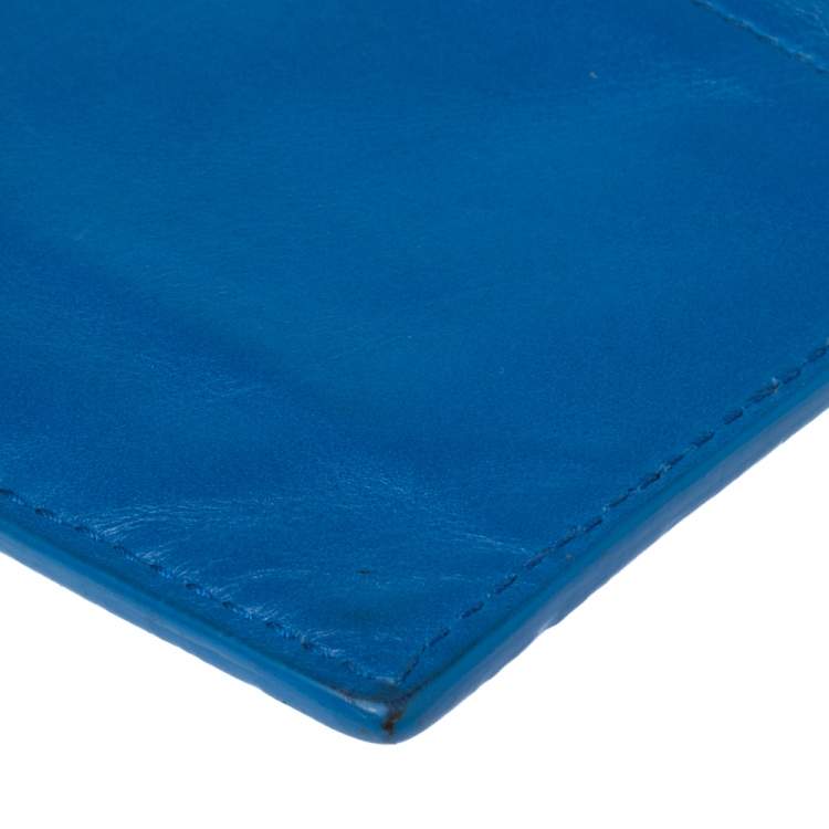 Pre Owned Bottega Veneta Blue Intrecciato Leather Card Holder
