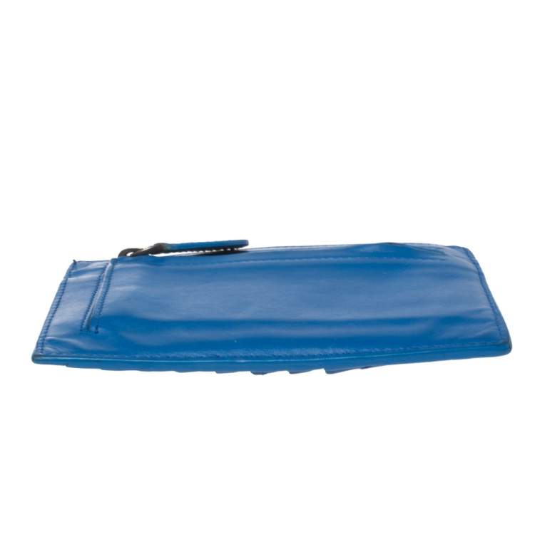 Pre Owned Bottega Veneta Blue Intrecciato Leather Card Holder