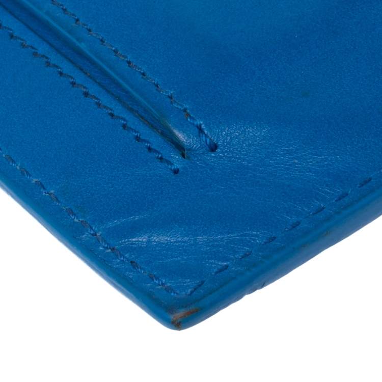 Pre Owned Bottega Veneta Blue Intrecciato Leather Card Holder