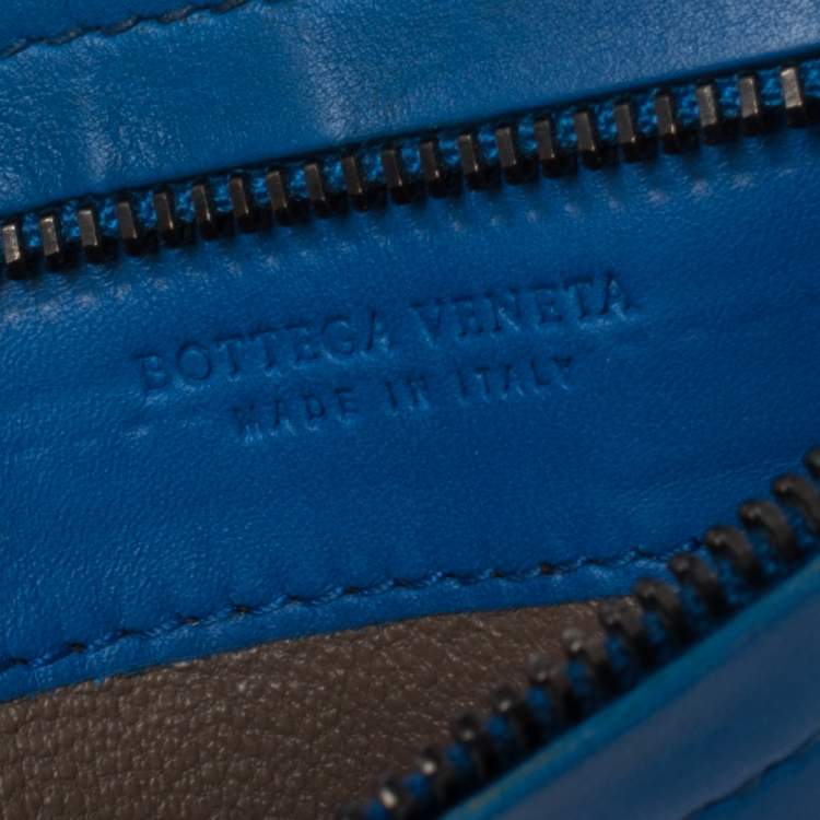 Pre Owned Bottega Veneta Blue Intrecciato Leather Card Holder
