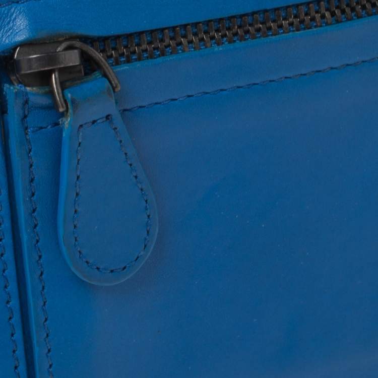 Pre Owned Bottega Veneta Blue Intrecciato Leather Card Holder