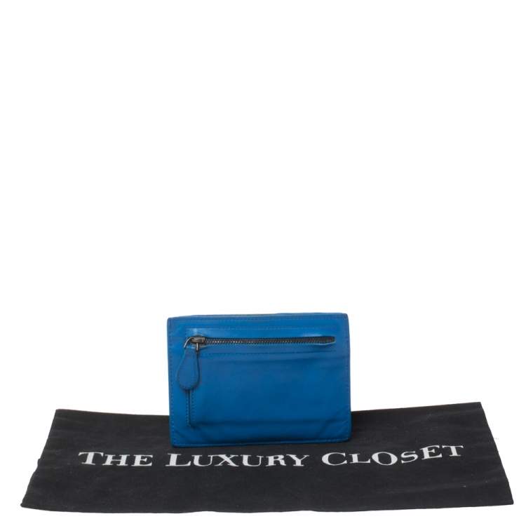 Pre Owned Bottega Veneta Blue Intrecciato Leather Card Holder