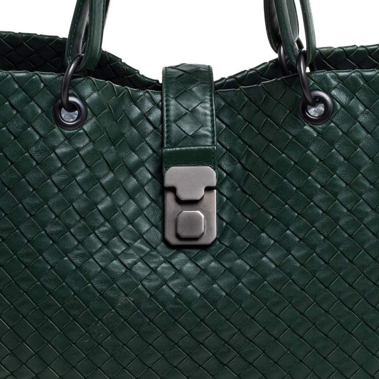 Pre Owned Bottega Veneta Green Intrecciato Leather Shopper Tote