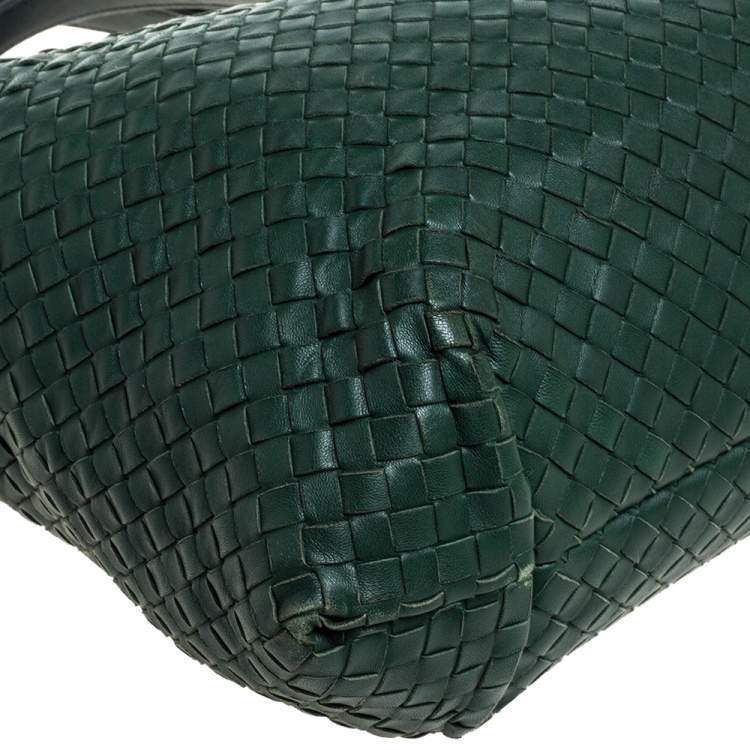 Pre Owned Bottega Veneta Green Intrecciato Leather Shopper Tote