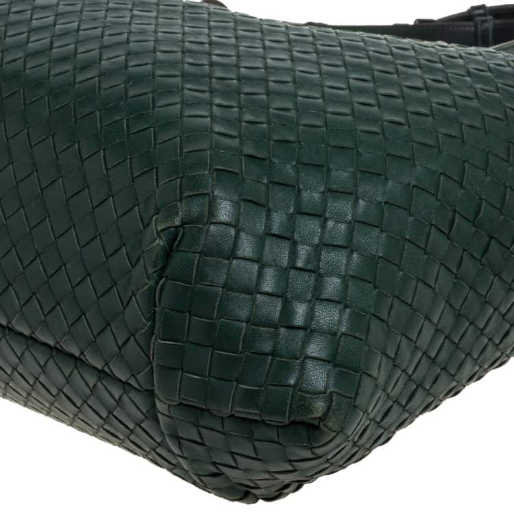 Pre Owned Bottega Veneta Green Intrecciato Leather Shopper Tote