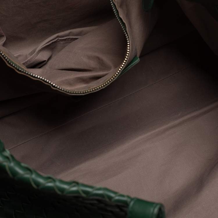 Pre Owned Bottega Veneta Green Intrecciato Leather Shopper Tote