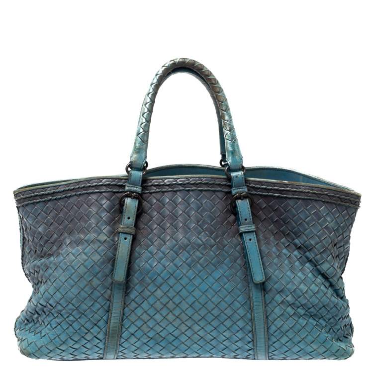 Pre Owned Bottega Veneta Blue Ombre Intreciatto Leather Tote