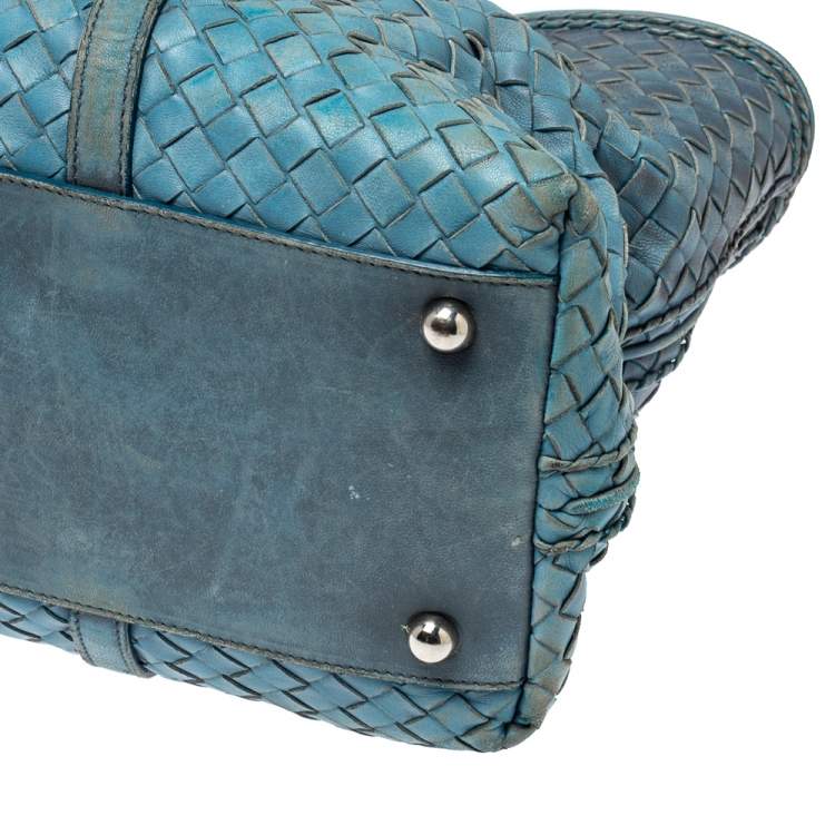 Pre Owned Bottega Veneta Blue Ombre Intreciatto Leather Tote