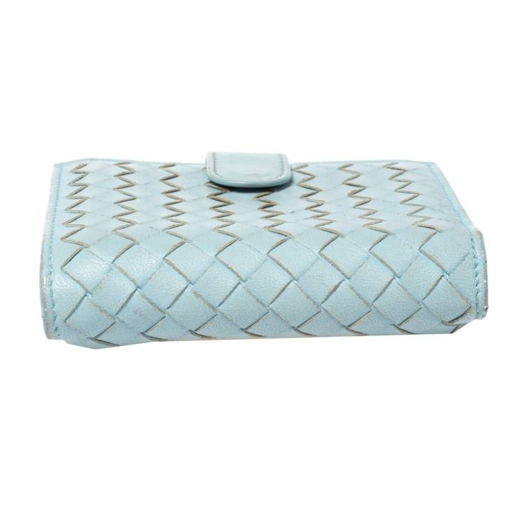 Pre Owned Bottega Veneta Blue Intrecciato Leather French Wallet 