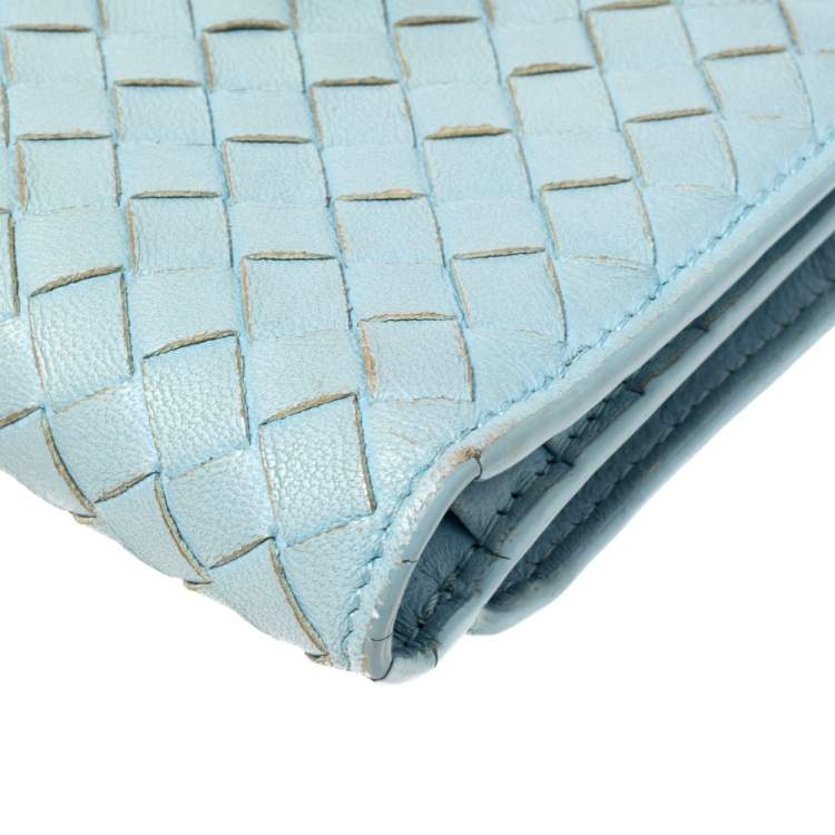 Pre Owned Bottega Veneta Blue Intrecciato Leather French Wallet 