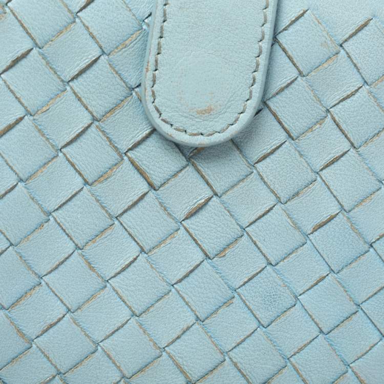 Pre Owned Bottega Veneta Blue Intrecciato Leather French Wallet 