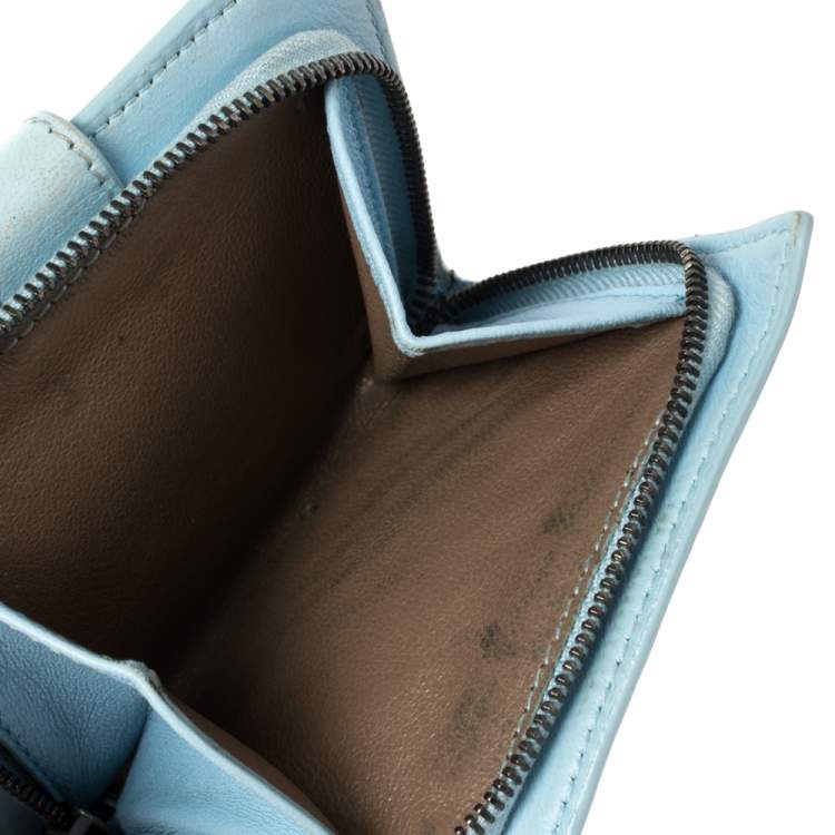 Pre Owned Bottega Veneta Blue Intrecciato Leather French Wallet 