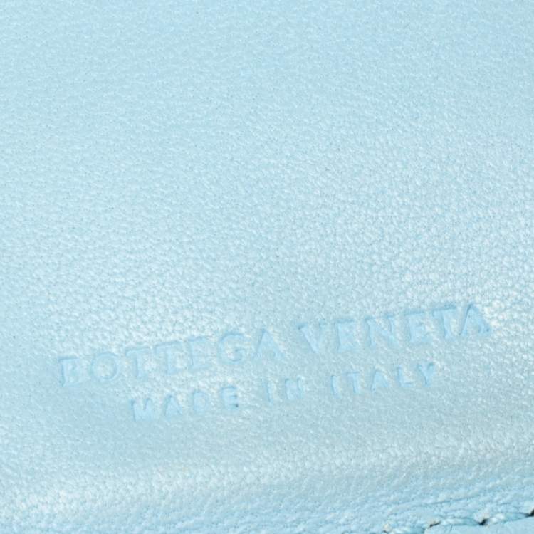 Pre Owned Bottega Veneta Blue Intrecciato Leather French Wallet 