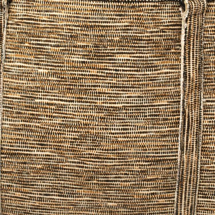 Pre Owned Bottega Veneta Black/Beige Printed Canvas and Leather Side Snap Tote