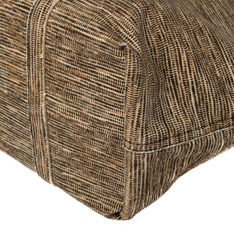 Pre Owned Bottega Veneta Black/Beige Printed Canvas and Leather Side Snap Tote