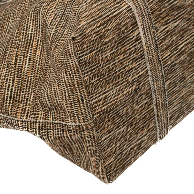 Pre Owned Bottega Veneta Black/Beige Printed Canvas and Leather Side Snap Tote