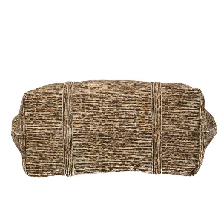 Pre Owned Bottega Veneta Black/Beige Printed Canvas and Leather Side Snap Tote