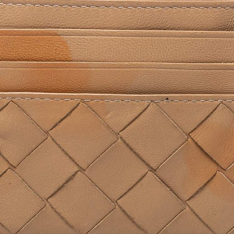 Pre Owned Bottega Veneta Brown Intrecciato Card Holder