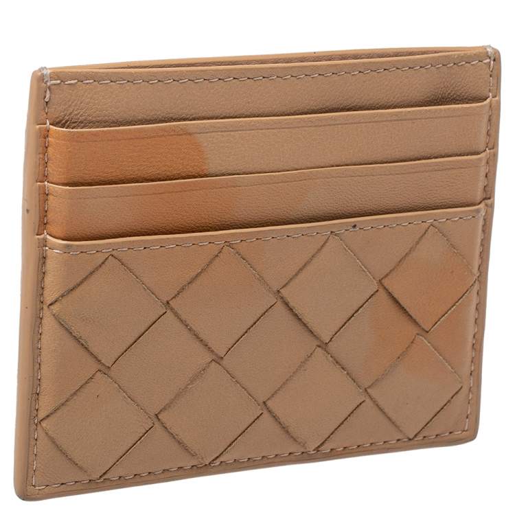 Pre Owned Bottega Veneta Brown Intrecciato Card Holder