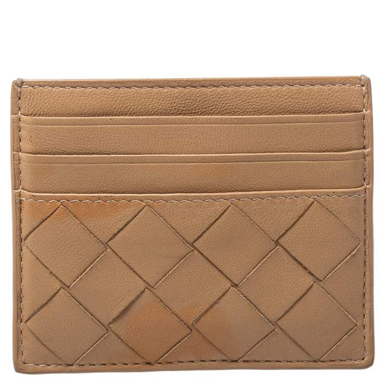 Pre Owned Bottega Veneta Brown Intrecciato Card Holder